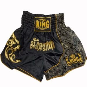 מכנסי איגרוף Top King שחור זהב עיטורים