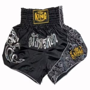 מכנסי איגרוף Top King שחור כסף עיטורים